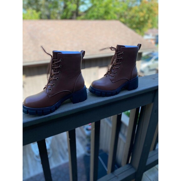 IDIFU Brown Chunky Combat Boots Women’s 7 Lace-Up Ankle Winter Boots NIB Workwea - Picture 5 of 12